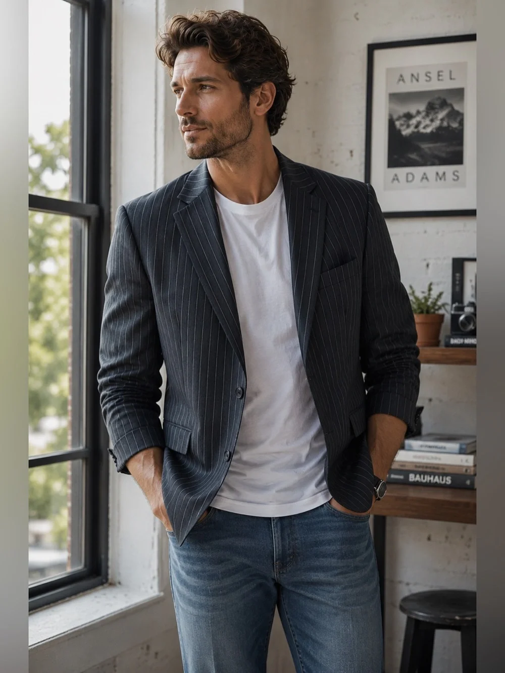 Zara Man Charcoal Gray Pinstripe Two Button Blazer Size 40
